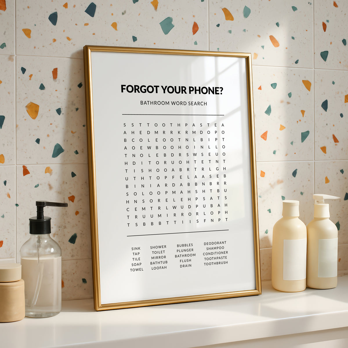Forgot Your Phone Bathroom Word Search Print