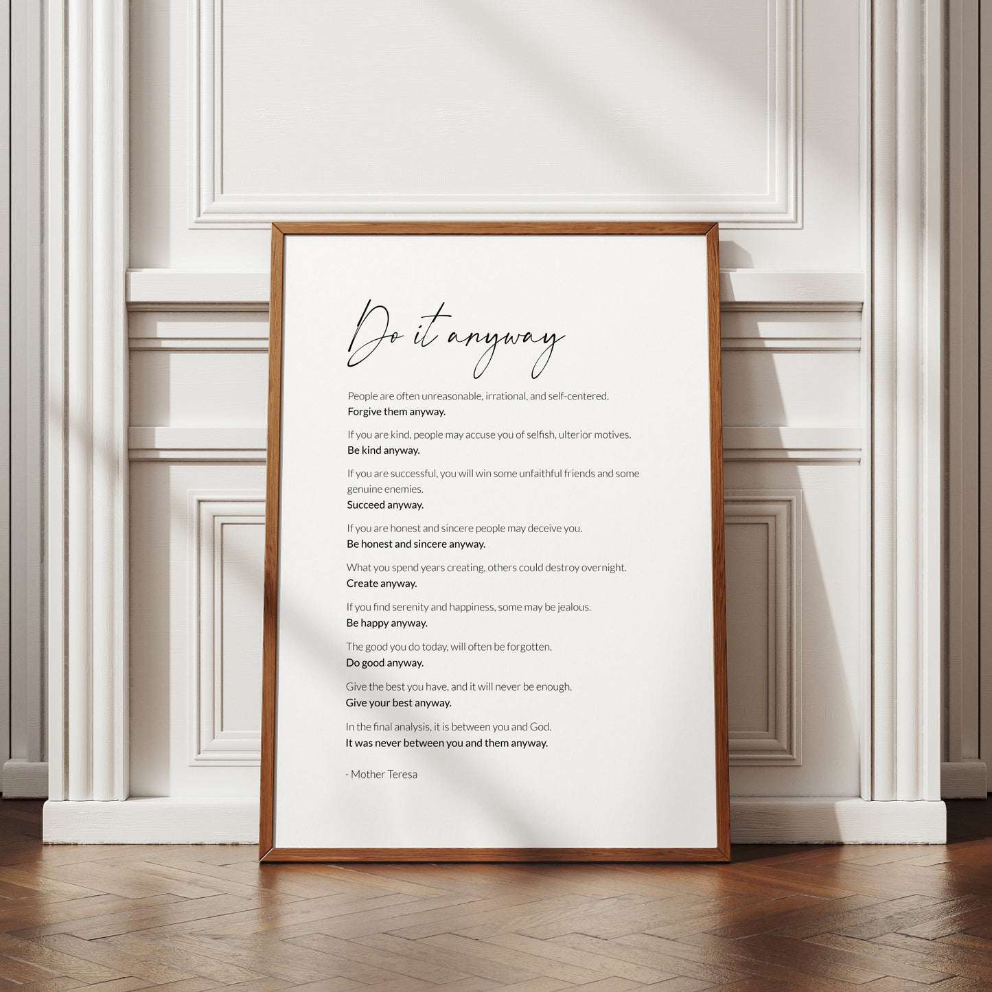 Do It Anyway By Mother Teresa Print