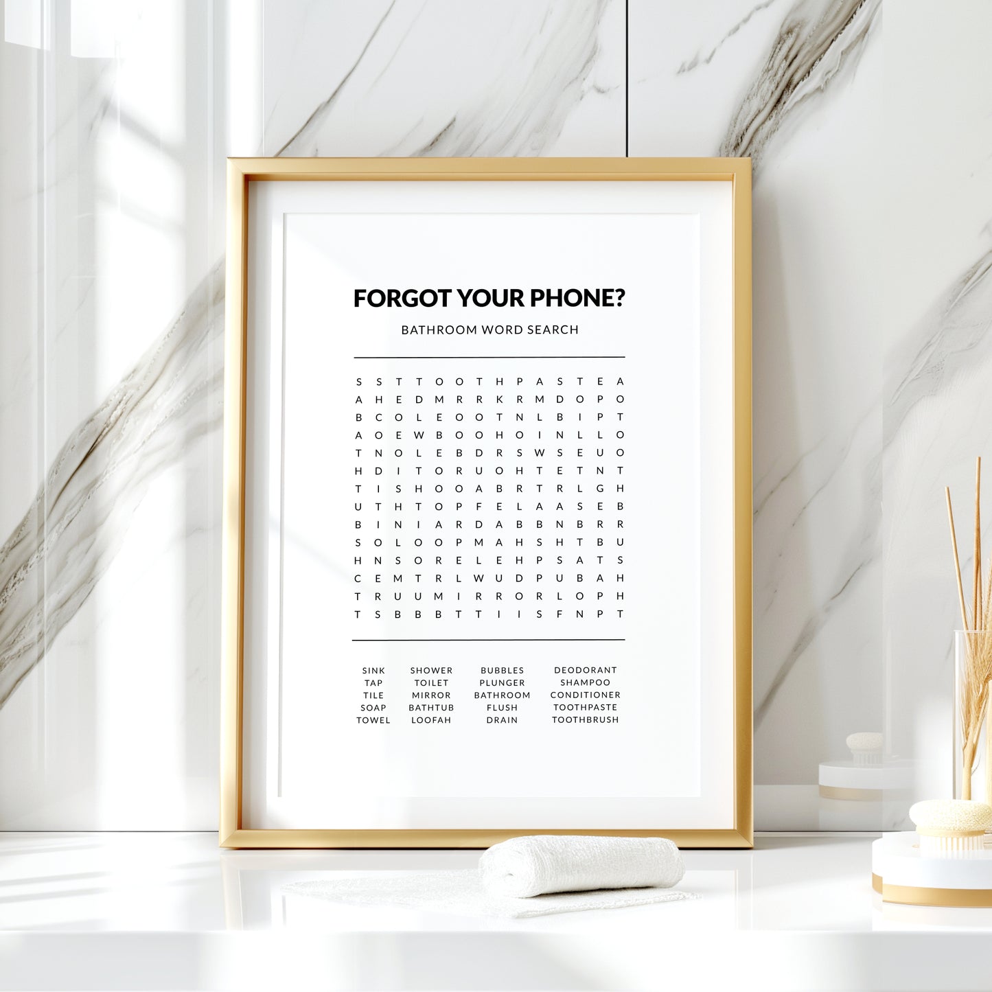 Forgot Your Phone Bathroom Word Search Print