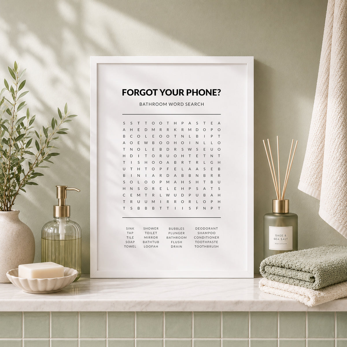 Forgot Your Phone Bathroom Word Search Print