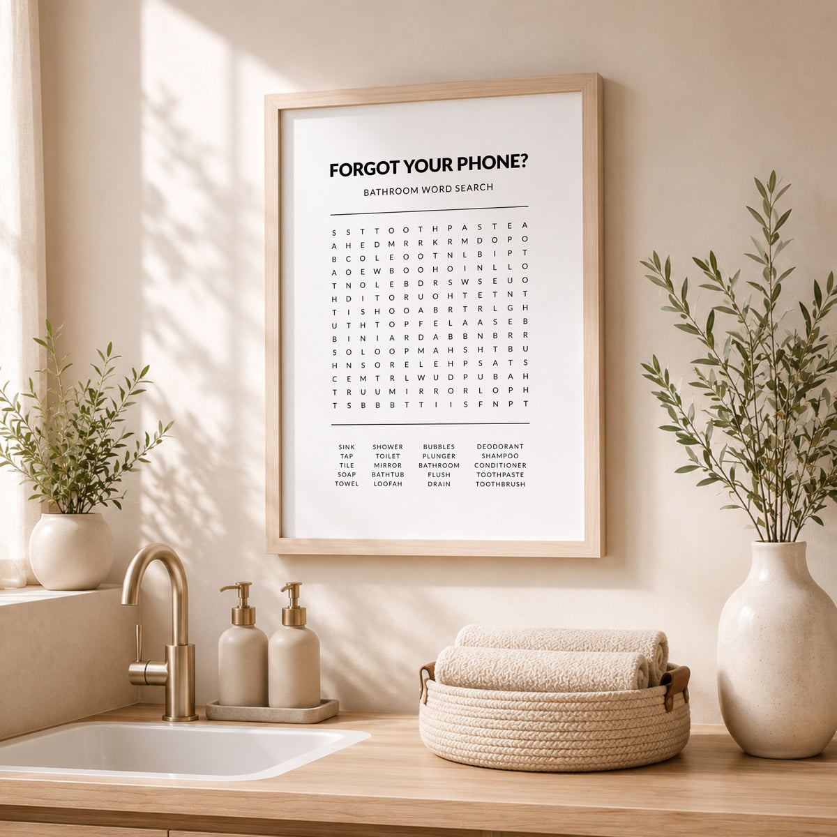 Forgot Your Phone Bathroom Word Search Print